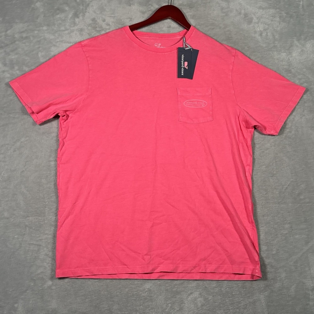 Vineyard Vines Shirt Mens XL Pink Sunset Outlined Surf Logo Pocket Tee
